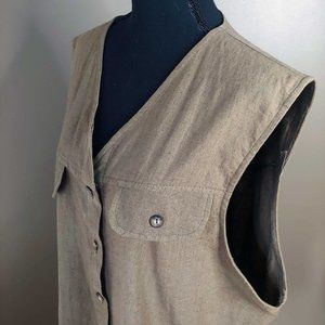 Vintage AE Sport Linen Cotton Sleeveless Olive Green Button Up